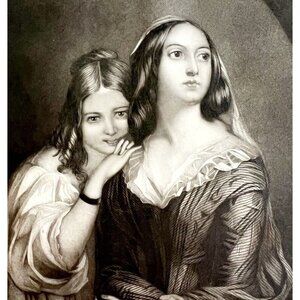 1859 Engraving Blue And Black Eyes Beautiful Women Victorian Art DWY5G